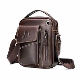 Umhängetasche Herren Leder Schultertasche Vintage Crossbody Bag Messenger Herrentasche zum Umhängen Ledertasche Männer Tasche mit Verstellbarem Gurt für Business Arbeit Reise