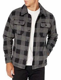 Herren Polar-Fleece-Hemdjacke mit Langen Ärmeln, Kohlegrau Buffalokaros, L
