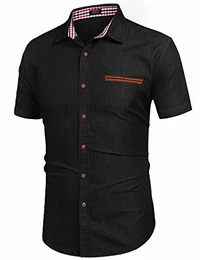 Herren Jeanshemd Denim Sommer Shirt für Männer Business Casual Party(Schwarz,M)