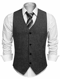 Herren Weste Anzugweste V-Ausschnitt Ärmellose Slim Fit 4 Knöpfe Leinen Business Hochzeit Fest Elegant Anzug Weste Sommer für Männer Schwarz M