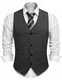COOFANDY Herren Weste Anzugweste V-Ausschnitt Ärmellose Slim Fit 4 Knöpfe Leinen Business Hochzeit Fest Elegant Anzug Weste Sommer für Männer Schwarz M