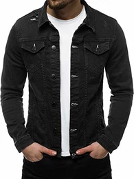 Herren Jeansjacke Jacke Jeans Übergangsjacke Herbstjacke Vintage Herrenjacke Herbst Übergangs Denim Bikerjacke Jacket Denim Winter Knopfverschluss 777/5124K SCHWARZ M