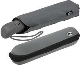 first class – Regenschirm mit Etui - stabil groß sturmfest - grau