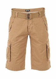 Herren Cargo Shorts RIVAnton Gürtel Bermuda Kurze Hose 100% Baumwolle Blau Grau Oliv Schwarz Beige Kariert w30 - w46, Größe:W 32, Farbe:Camel Beige (20000)