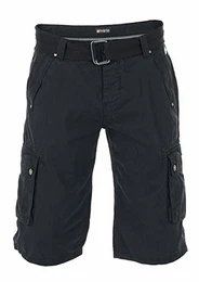 Herren Cargo Shorts RIVAnton Gürtel Bermuda Kurze Hose 100% Baumwolle Blau Grau Oliv Schwarz Beige Kariert w30 - w46, Größe:W 32, Farbe:Black (24000)