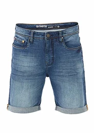 Herren Jeans Shorts RIVUdo Kurze Hose Regular Fit Denim Short 99% Baumwolle Bermuda Grau Hellblau Blau w30 w31 w32 w33 w34 w36 w38 w40, Größe:W 32, Farbe:Middle Blue Denim (M214)