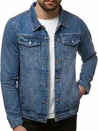 Herren Jeansjacke Jacke Jeans Übergangsjacke Herbstjacke Vintage Herrenjacke Herbst Übergangs Denim Bikerjacke Jacket Denim Winter Knopfverschluss 777/3538K BLAU M
