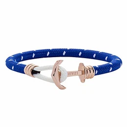 Anker Armband Phrep Lite - Segeltau Nylon Damen Armband in Blau Weiß, Armband mit Anker Schmuck aus IP-Edelstahl (Roségold)