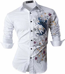 Sportrendy Herren Freizeit Hemden Slim Button Down Long Sleeves Dress Shirts Tops Weiß (JZS091)