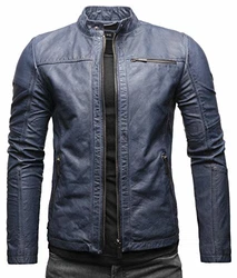 Crone Epic Herren Lederjacke Cleane Leichte Basic Jacke Stahlblau