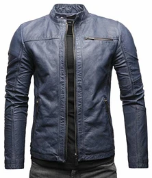 Epic Herren Lederjacke Cleane Basic Leder Jacke in vielen Varianten und Farben (M, Steel Blue (Rindsleder))