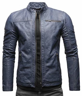 Crone Epic Herren Lederjacke Cleane Leichte Basic Jacke Stahlblau