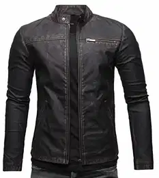 Vego Herren Eco-Lederjacke Cleane Leichte Slim Fit Basic Jacke Vegan (S, Vintage Purple Black (Ecoleder))