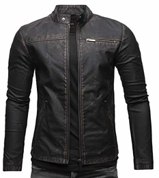 Vego Herren Eco-Lederjacke Cleane Leichte Slim Fit Basic Jacke Vegan (M, Vintage Purple Black (Ecoleder))
