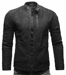 Flakes Basic Echtleder Herren Lederjacke Wildleder Jacke im Used Look (M, Vintage Black (Wildleder))