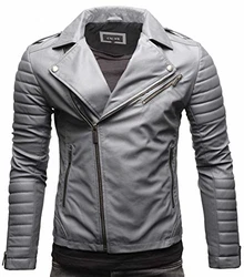 Crone Veit Herren Biker Eco Lederjacke Vegane Bikerjacke Grau