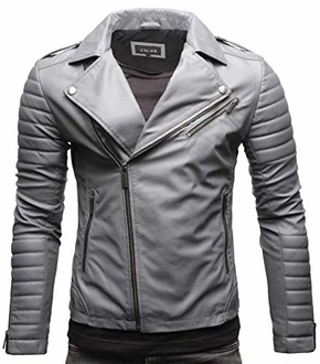 Crone Veit Herren Biker Eco Lederjacke Vegane Bikerjacke Grau