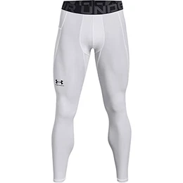Herren Ua Hg Armour Leggings lange Sportleggings; atmungsaktive enganliegende Laufhose, White / Black, M