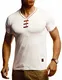 Leif Nelson Sommer T-Shirt Herren V-Ausschnitt (Beige Größe M) - Herren Tshirts V-Neck Baumwolle Casual Basic Shirts Männer kurzarm - mens t shirt