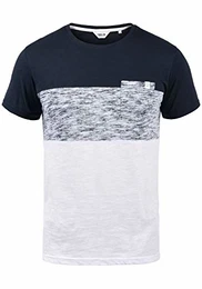 SDSinor Herren T-Shirt Kurzarm Shirt mit Streifen Rundhals-Ausschnitt Brusttasche 100% Baumwolle Regular fit, Größe:L, Farbe:Insignia Blue (1991)