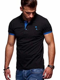 REHYPE Herren Poloshirt Kurzarm Polo Shirt Kontrast Basic P-880 Schwarz-Blau M