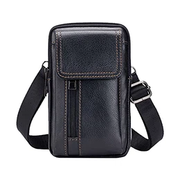 Herren Schultertaschen Riementasche Erste Schicht Rindsleder Beiläufig Crossbody Tasche Hängende Tasche Schwarz
