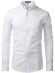 PARKLEES Herren Slim Fit Langarm Oxford Button Down Business Hemd Freizeithemd PZ111 Weiß (PZ111)