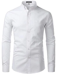 PARKLEES Herren Slim Fit Langarm Oxford Button Down Business Hemd Freizeithemd PZ111 Weiß (PZ111)