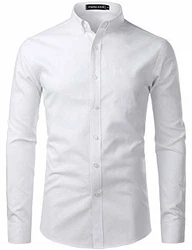 PARKLEES Herren Slim Fit Langarm Oxford Button Down Business Hemd Freizeithemd PZ111 Weiß (PZ111)