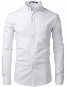 PARKLEES Herren Slim Fit Langarm Oxford Button Down Business Hemd Freizeithemd PZ111 Weiß (PZ111)