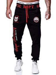 Herren Jogginghose Sporthose Männer Trainingshose Sweatpants 601 Schwarz-rot S