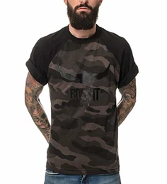 ® Herren Black Logo Camouflage Raglan Kurzarm T-Shirt Rundhals 100% Baumwolle Größen S-5XL Farbe Dark Camo M