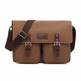 Vintage Umhängetasche Segeltuch Schultertasche Erweiterbar Crossbody Bag Herren Damen Reise Business Messenger Bag passen 10.9 inch Tablet Canvas Tasche Braun