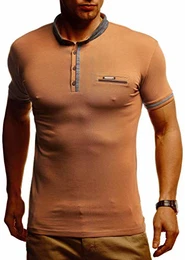 Herren Männer Polo T-Shirt Kurzarmshirt Sweatshirt Crew Neck Rundkragen Sommer Kurzarm Longsleeve modern Basic Shirt Freizeit Hemd Baumwolle-Anteil LN1280; Größe M, Camel