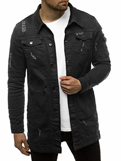 OZONEE Herren Jeansjacke Übergangs Bikerjacke (777) SCHWARZ (777/015K)