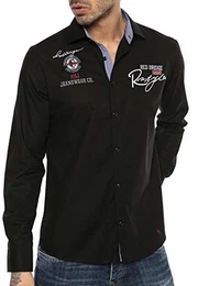 Herren Modern Fit Hemd Design Stickerei Schwarz M