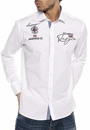 Herren Modern Fit Hemd Design Stickerei Weiß M