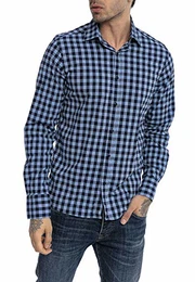 Redbridge Hemd für Herren Freizeithemd Langarm Baumwolle Kariert Modern Fit Blau M