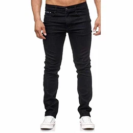 iProfash Herren Jeans Hose Regular Fit Dunkelblau Gerades Bein Stonewashed 807-SCHWARZ (46) W32-L32