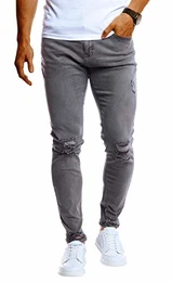 Herren Hose Jeans Stretch Jeanshose Chino Cargo Hose Jogger Freizeithose Slim Fit LN9145 W32L32 Grau