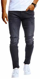 Herren Jeans Hose Slim Fit Denim Blaue graue Lange Jeanshose für Männer Coole Jungen weiße Stretch Freizeithose Schwarze Cargo Chino Sommer Winter Basic LN9150 Schwarz W29/L32
