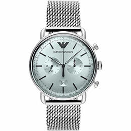Aviator-Chronograph Uhr mit silberfarbenem Edelstahl-Netzarmband für Herren AR11288