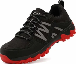 Sicherheitsschuhe mit Stahlkappe Leicht Atmungsaktiv Schutzschuhe rutschfeste Sneaker männer Arbeitsschuhe stahlkappenschuhe Herren Schwarze Rot 43 EU