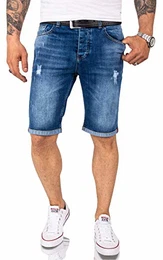 Herren Shorts Jeansshorts Denim Short Kurze Hose Herrenshorts Jeans Sommer Hose Stretch Bermuda Hose RC-2218 Blau W32