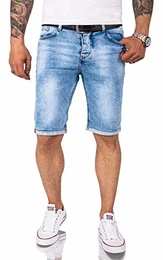 Herren Shorts Jeansshorts Denim Short Kurze Hose Herrenshorts Jeans Sommer Hose Stretch Bermuda Hose RC-2207 Hellblau W32