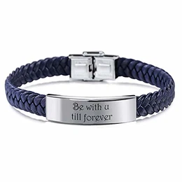 KAULULU Herren Damen Paar Personalisierte Lederarmbänder mit Namen Gravur Armbänder für Männer Frauen Personalisierte Geschenke für Männer Geburtstag (Blue)