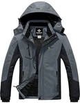 GEMYSE Herren wasserdichte Berg-Skijacke Winddichte Fleece Outdoor-Winterjacke mit Kapuze Neutral Grau/Schwarz