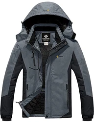 GEMYSE Herren wasserdichte Berg-Skijacke Winddichte Fleece Outdoor-Winterjacke mit Kapuze Neutral Grau/Schwarz