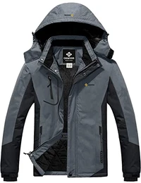 Herren Wasserdichte Berg-Skijacke Winddichte Fleece Outdoor-Winterjacke mit Kapuze (Neutral Grau Schwarz,L)