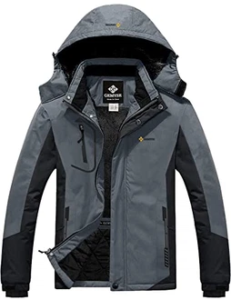 GEMYSE Herren wasserdichte Berg-Skijacke Winddichte Fleece Outdoor-Winterjacke mit Kapuze